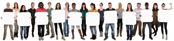 Group of young multi ethnic people holding copyspace for ten let — Stock Photo, Image