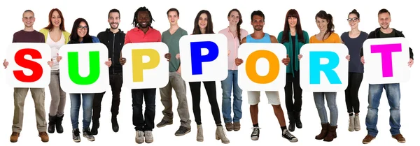 Group of young multi ethnic people holding word Support — Stock Photo, Image