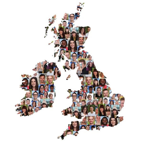 Great Britain and Ireland map multicultural group of young peopl — Stock Photo, Image