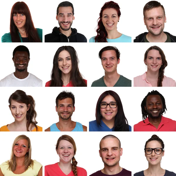 Groepsportret van de multiraciale jonge glimlachende mensen instellen — Stockfoto
