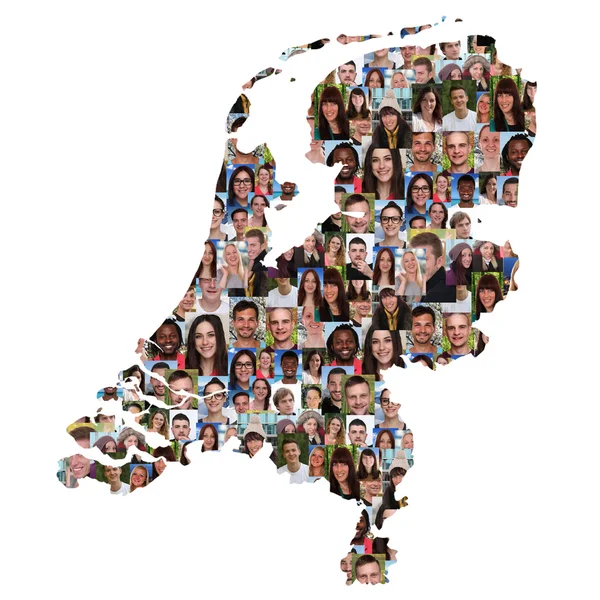Netherlands map multicultural group of young people integration — Stock Photo, Image