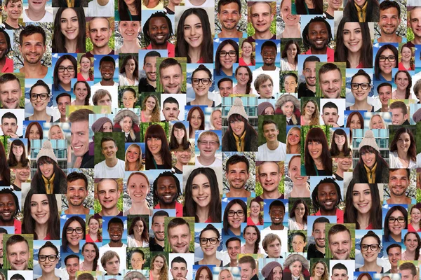 Achtergrond collage grote groep multiraciale jonge glimlachend pers — Stockfoto