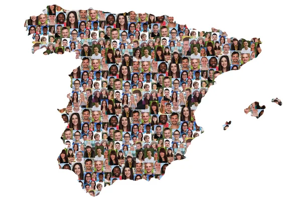 Spain map multicultural group of young people integration divers — Stock Photo, Image