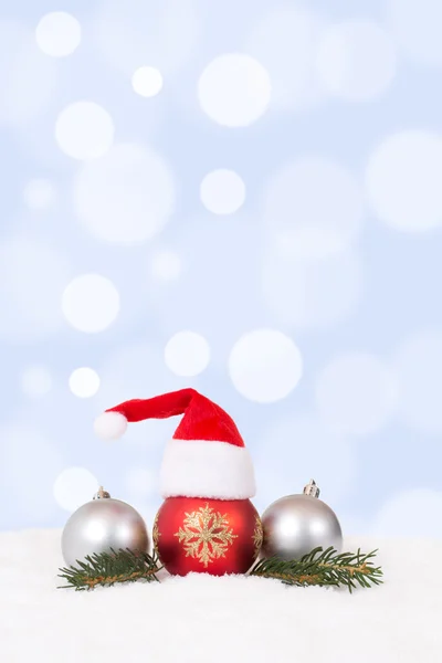 메리 크리스마스 카드 모자 장식 전나무 지점 — 스톡 사진