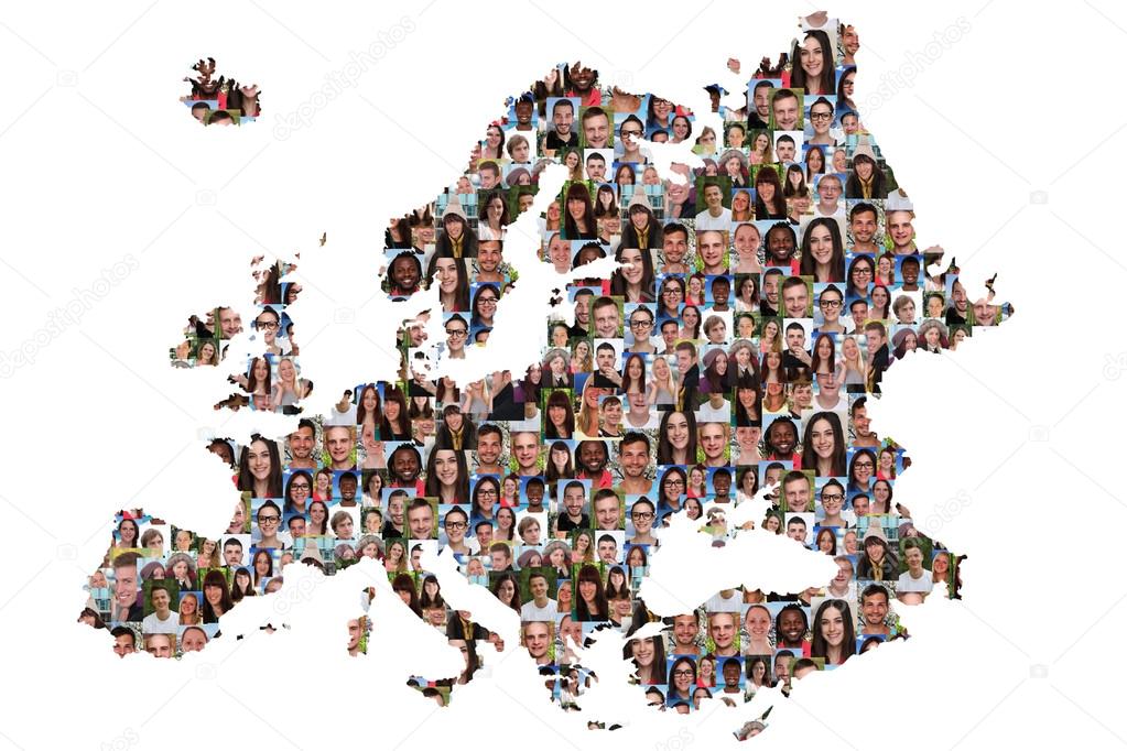 Europe map multicultural group of young people integration diver