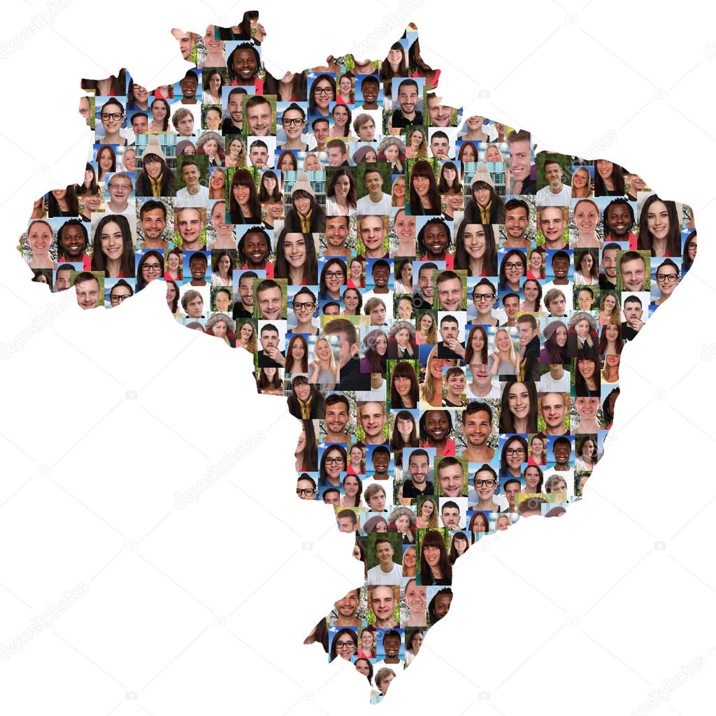 Brazil map multicultural group of young people integration diver