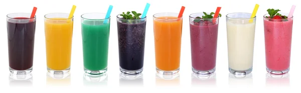 Smoothie fruit juice smoothies drinks with fruits in a row isola — Stok fotoğraf