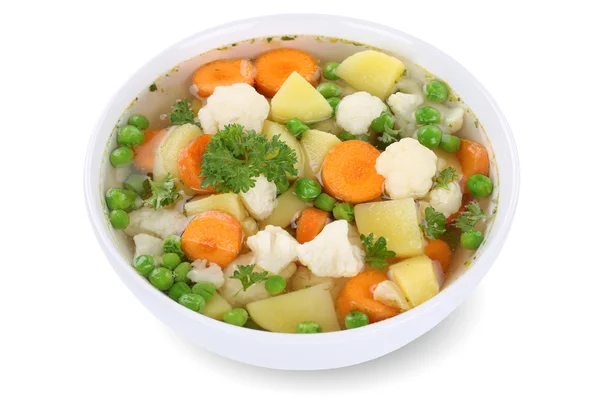 Soupe de légumes avec légumes dans un bol isolé — Photo