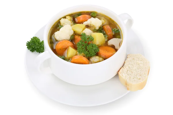 Comida de sopa de verduras con verduras en tazón aislado — Foto de Stock