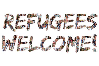 Refugees welcome group of young multi ethnic people