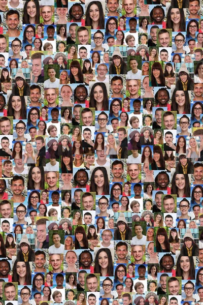 Background collage group of multiracial young people social medi — Stock Fotó