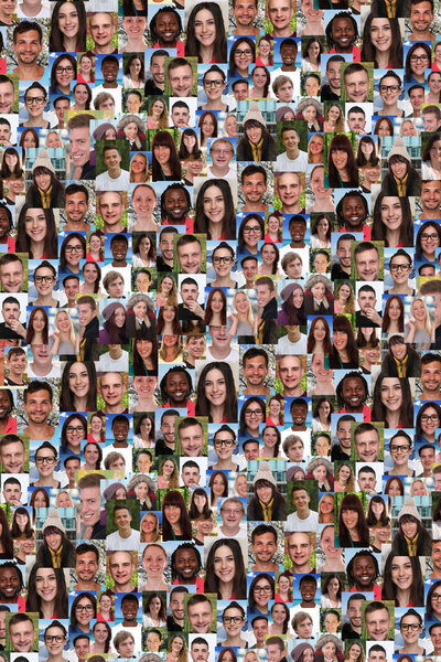 Background collage group of multiracial young people social medi