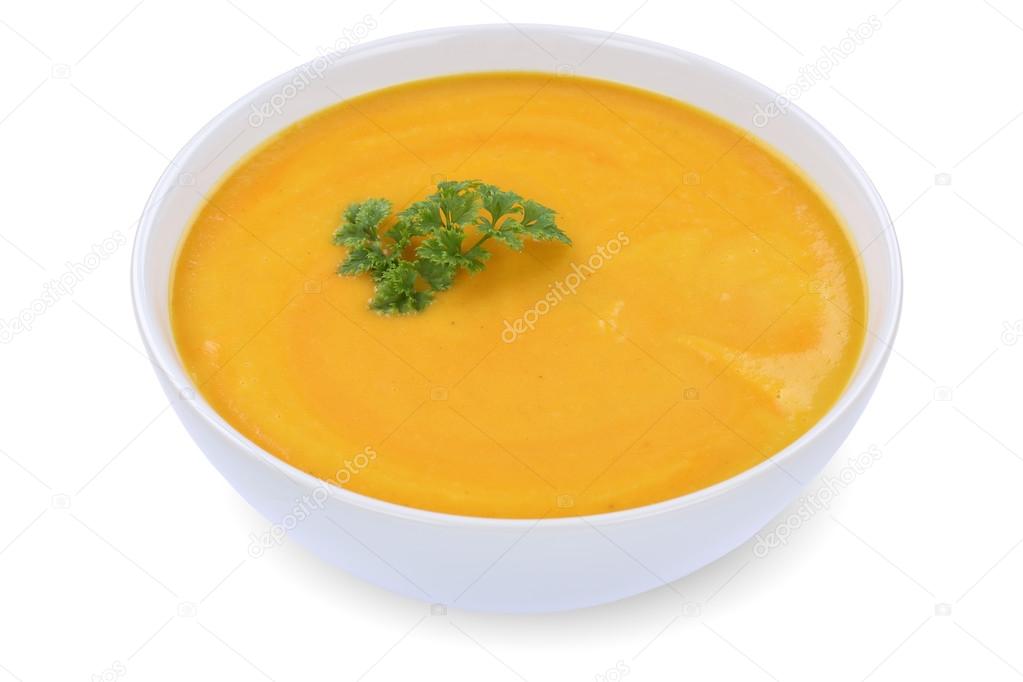 Carrot soup with carrots in bowl isolated