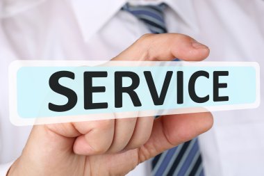 İş adamı iş kavramı ile müşteri hizmetleri desteği