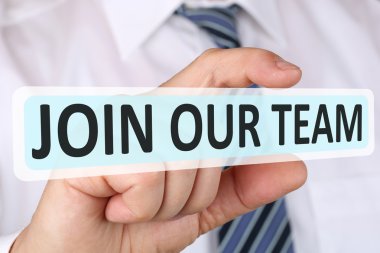 İş adamı iş kavramı ile bizim takım işleri katılmak, çalışma iş