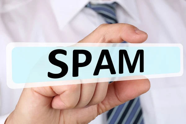 Biznes biznesmen koncepcja z wysyłaniem spamu poczty E-Mail za pośrednictwem i — Zdjęcie stockowe