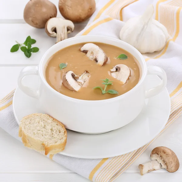 Грибной суп с грибами в миске здорового питания — стоковое фото