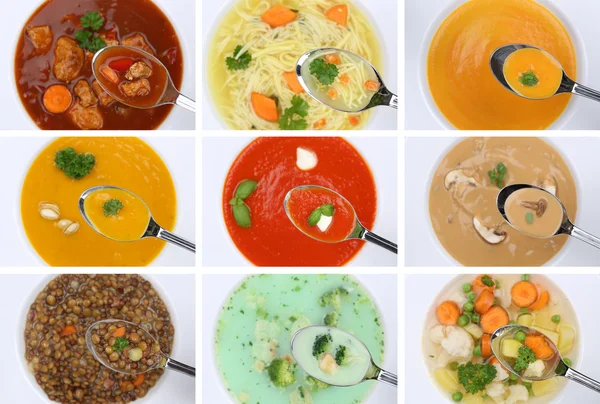 Colección de sopa de comer sopas en taza de fideos vegetales de tomate o — Foto de Stock