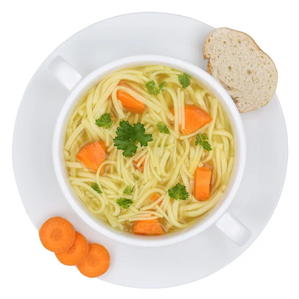 Noodle soup in bowl with noodles isolated from above — Stock Photo, Image