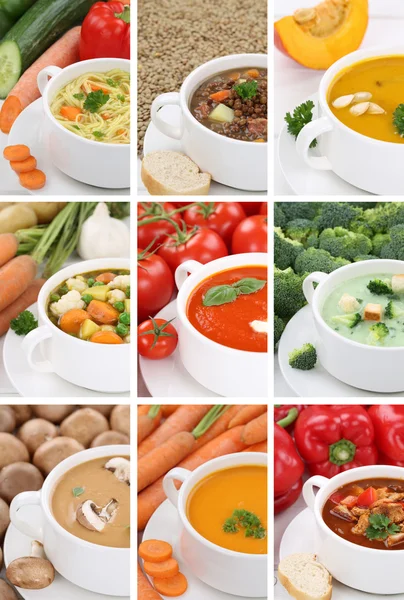 Coleção de sopa de sopas em tigela de tomate macarrão vegetal close-up — Fotografia de Stock