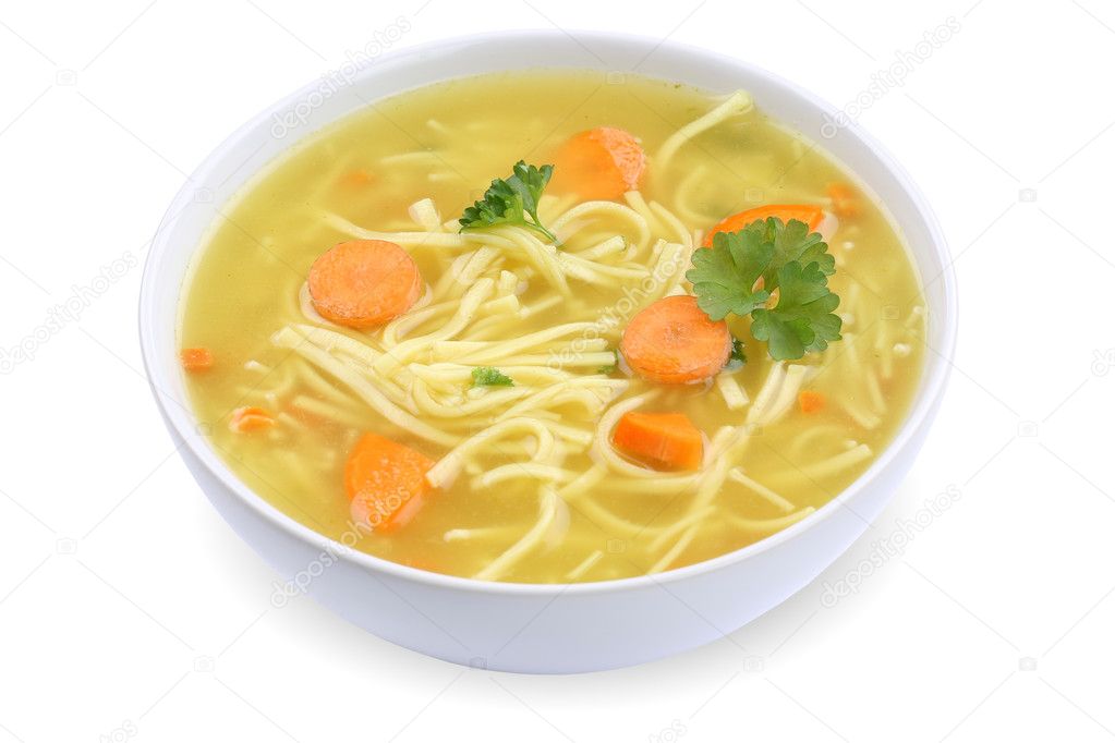Noodle soup in bowl with noodles isolated