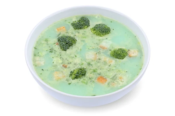 Sopa de brócolis fresca em tigela isolada — Fotografia de Stock