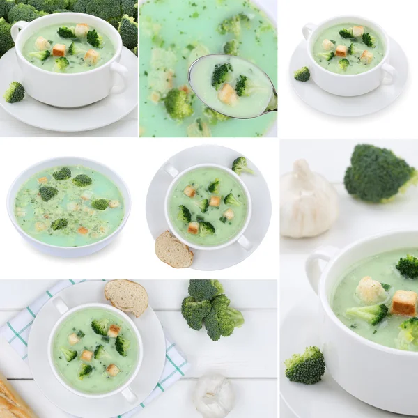 Coleção de sopa de brócolis na tigela — Fotografia de Stock