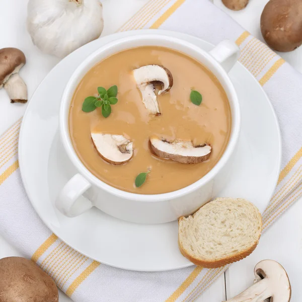 Note di alimentazione zuppa di funghi pranzo con funghi in ciotola — Foto Stock