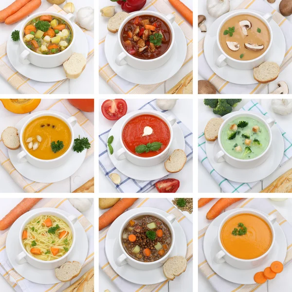 Collection of soups healthy eating soup food in bowl tomato vege — Φωτογραφία Αρχείου