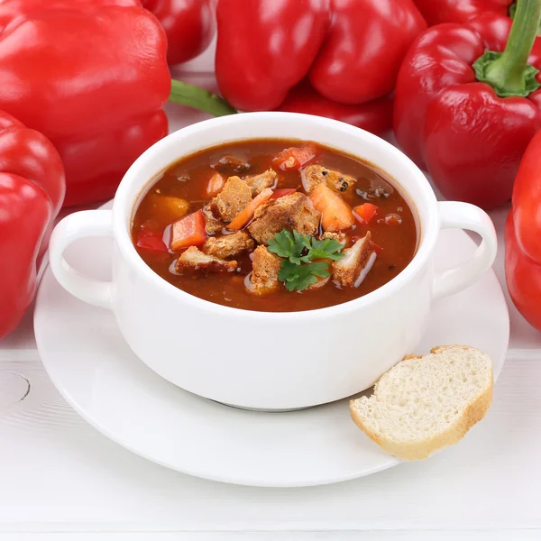 Healthy eating goulash soup with meat and paprika in cup — Stok fotoğraf