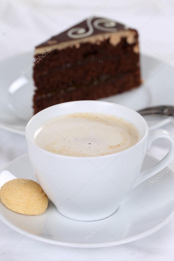 Hot coffee and cake chocolate tart dessert
