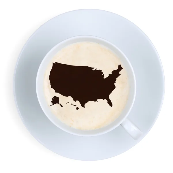 Przerwa na kawę w Usa, Stany Zjednoczone mapę kubek na białym tle — Zdjęcie stockowe