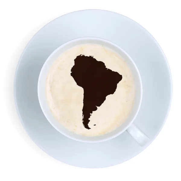 Coffee in cup from South America map isolated — Stock Photo, Image