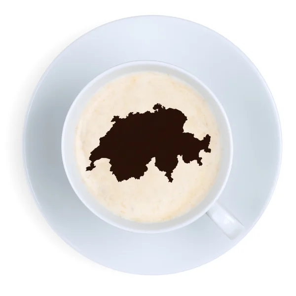 Przerwa na kawę w Szwajcarii mapa kubek na białym tle — Zdjęcie stockowe