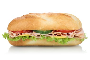 Alt Şarküteri sandviç baget manzaralı izole jambon