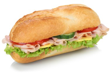 Alt Şarküteri sandviç baget ile izole jambon
