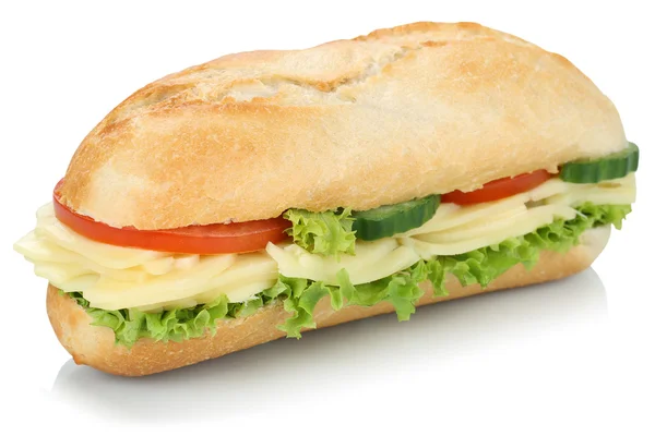 Sub deli sanduíche baguete com queijo isolado — Fotografia de Stock