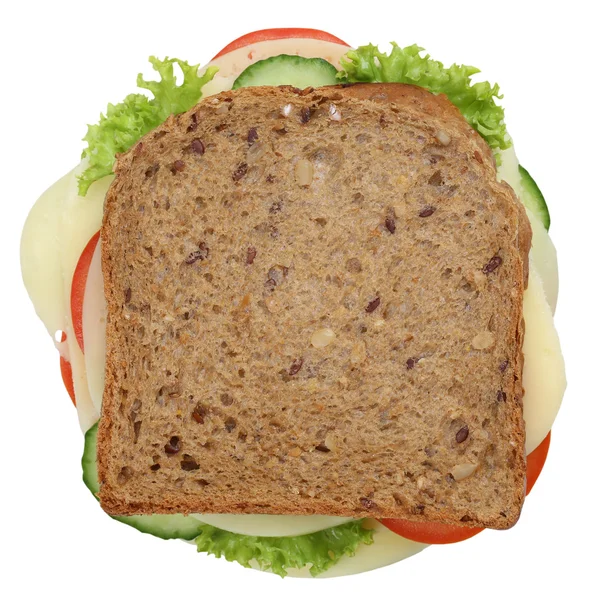 Pão de sanduíche para café da manhã com queijo com vista superior isolada — Fotografia de Stock