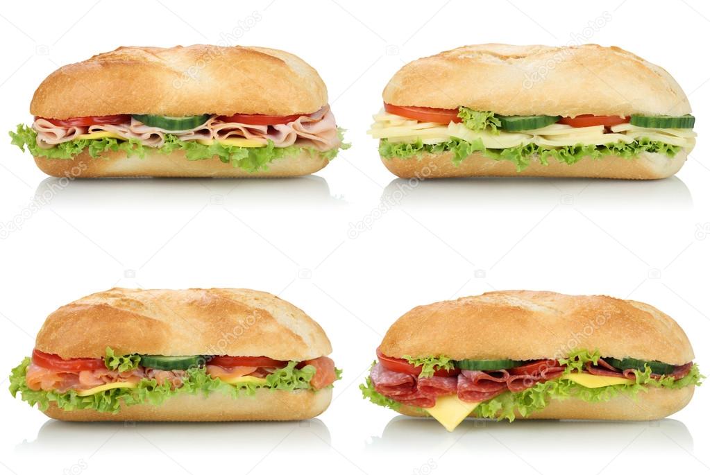 Collection of sub deli sandwiches baguettes with salami, ham and Photo by 94990170