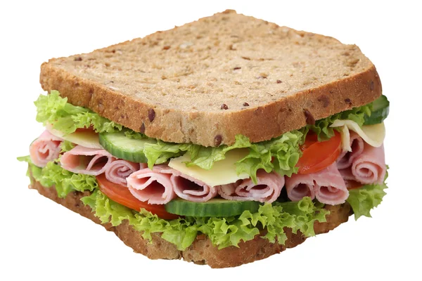 Sandwich Toastbrot zum Frühstück mit Schinken isoliert — Stockfoto