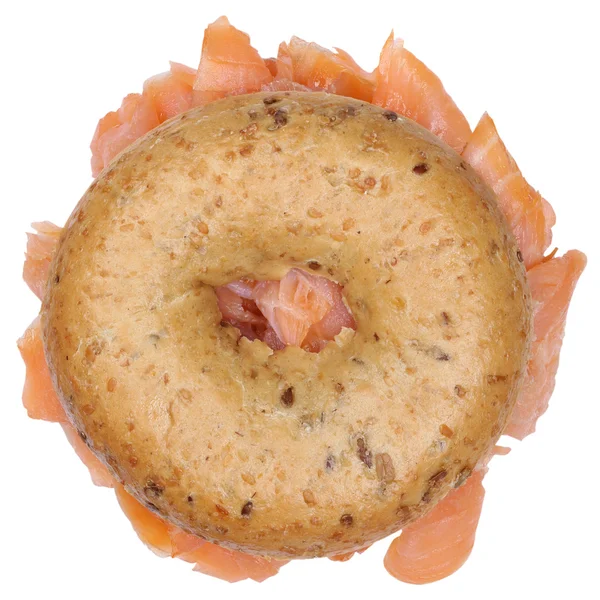 Sanduíche de bagel com salmão peixe vista superior isolado — Fotografia de Stock