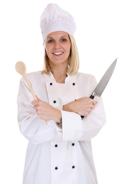 Cook cooking with knife job young isolated — Stock Photo, Image