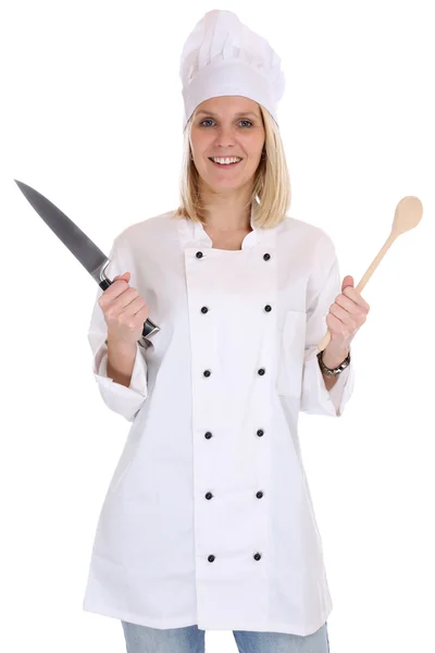 Young female cook cooking woman job isolated — Stock Photo, Image
