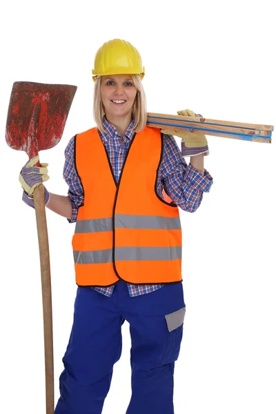 Mujer joven trabajadora de la construcción mujer trabajo aislado — Foto de Stock