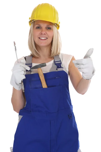 Artesano mujer artesanía femenina trabajo del trabajador pulgares arriba isolat —  Fotos de Stock