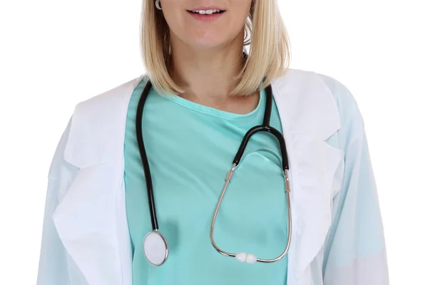 Doktor žena se srdcem stetoskop lékařský — Stock fotografie
