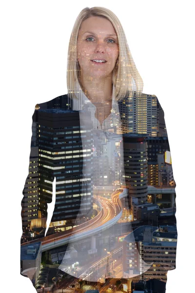 Business concept donna imprenditrice manager città doppia exposur — Foto Stock
