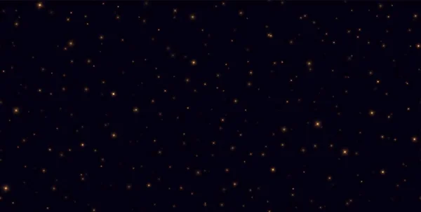 Nachtelijke hemel met stralende sterren naadloos patroon. Vuurvliegjes vliegen 's nachts, gele glinsteringen op een donkerblauwe achtergrond. — Stockvector