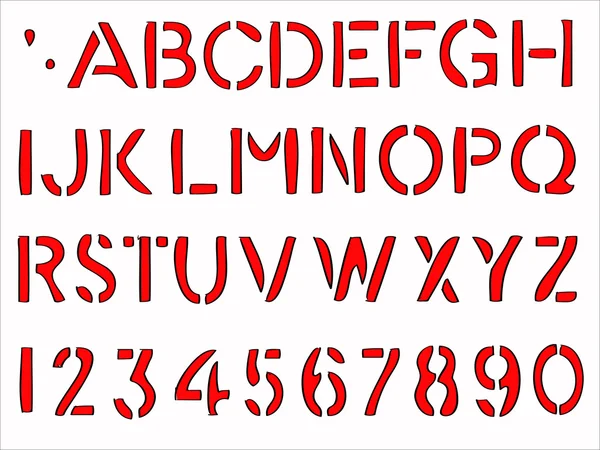 Rote Buchstaben Alphabet a-z, 0-9 — Stockvektor