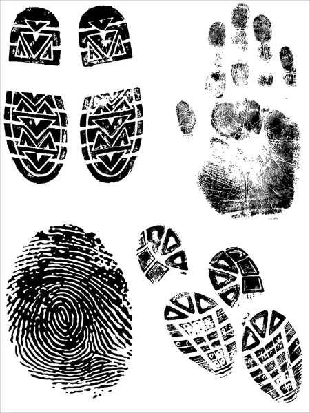 Shoeprints Handprints i odcisków palców — Wektor stockowy